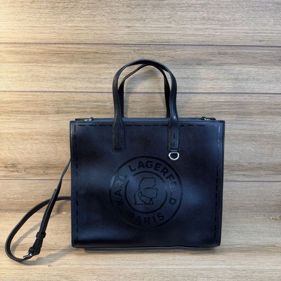 Karl Lagerfeld Handbags - Karl Lagerfeld Paris Nouveau Double Top Handle Tote W/ Crossbody Black Work
